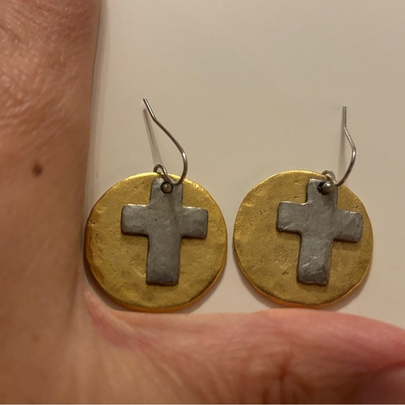 Julio Jewelry - Gold and Silver Cross Disc Earrings